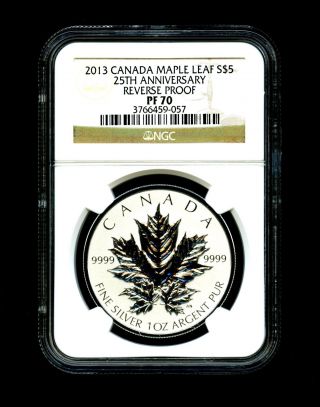 2013 Canada Silver Maple Leaf Ngc Pf70 Reverse Proof 25th Anniversary 1 Ounce photo