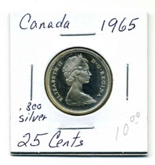 Canada 25 Cents 1965, .  800 Silver,  Bu photo
