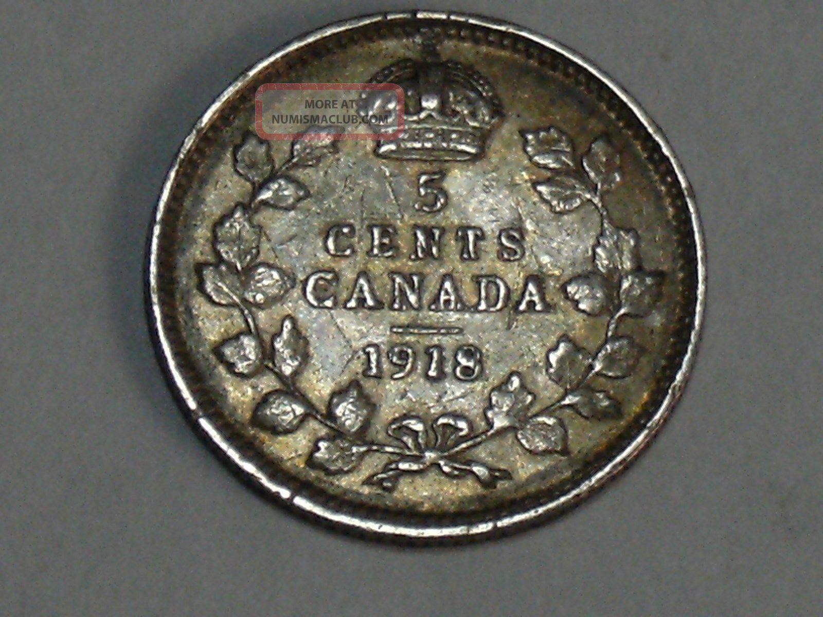 1918 Canadian Five Cent Silver Coin (xf) 9928 Coins: Canada photo