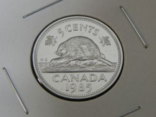 1985 Bu Pl Unc Canadian Canada Beaver Elizabeth Ii Nickel Five 5 Cent photo