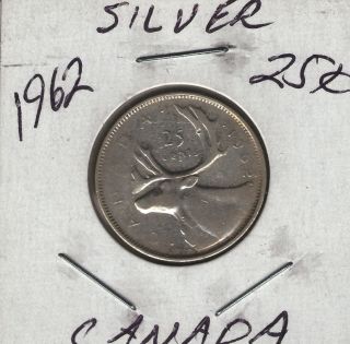 1962 Canada Silver Elizabeth Ii Circulated Caribou Quarter Coin photo