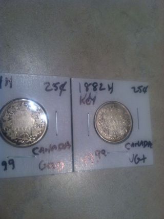 1874h & 1882h Canada Twenty Five Cents Quarter Coin Freeship Us & Can Uc - 723 photo