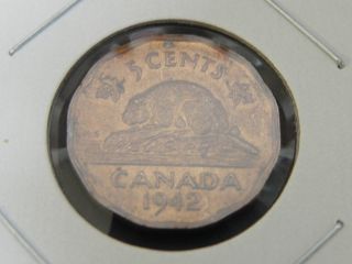 1942 Ms Unc Tombac Canadian Canada Beaver George Vi 12 Sided Nickel Five 5 Cent photo