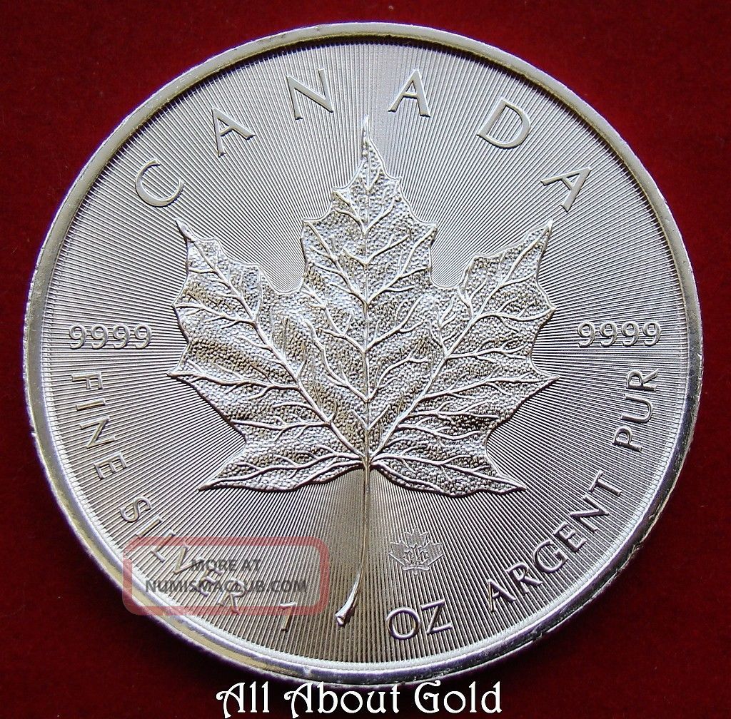 Silver Coin 1 Oz 2014 Canada Canadian Maple Leaf.  9999 Fine Radial Lines Rays Bu Coins: Canada photo