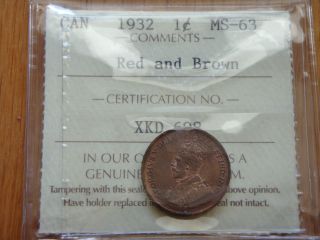 Iccs,  Canada,  1932,  Small Cent,  Red & Brown,  Ms - 63,  And No Tax. photo