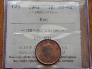 Iccs,  Canada,  1941,  Small Cent,  Red,  Ms - 64, ,  No Tax &. photo
