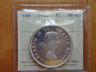 Iccs,  Canada,  1954,  Silver Dollar,  Blast White Beauty,  Ms - 63, photo