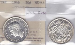 1946 Iccs Ms63 50 Cents (wide Date) Canada Fifty Half Dollar Silver photo