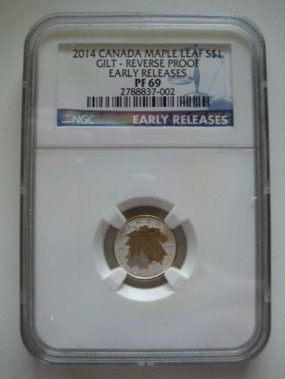 2014 Canada $1 Silver Maple Leaf - Gilt - Ngc Graded Pf69 Early Release photo