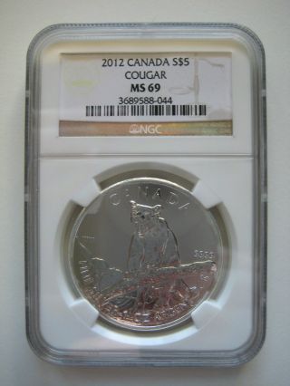 2012 Canada $5 Silver Maple Leaf - Wildlife Series - Cougar - Ngc Ms69 - Toppop photo