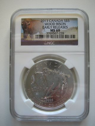 2012 Canada $5 Silver Maple Leaf - Wildlife Series - Wood Bison - Ngc Ms69 Er photo