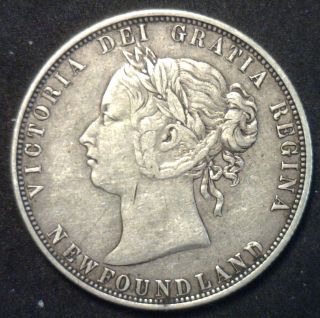 1874 Newfoundland 50 Cents Rare Grade Silver Coin Km 6 photo