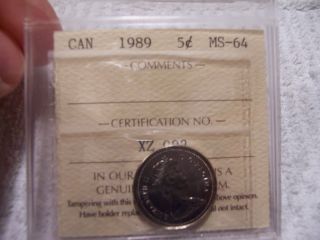 1989 Canada Five Cents Iccs Certified Ms 64 photo