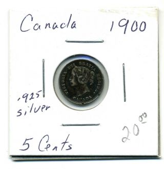 Canada 5 Cents 1900, .  925 Silver,  Very Fine+ photo