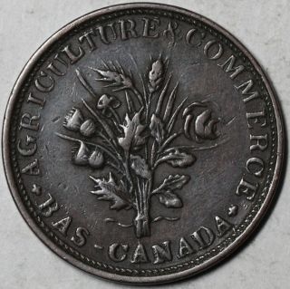 1830s Bouquet Sou Canada Coin Rare Montreal Un Sou Canadian Token Coin photo