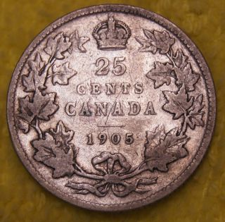 Canada - 25 Cents - 1905 - 800,  000 Mintage - Vg+ -.  925 Silver &.  1734 Oz Asw photo