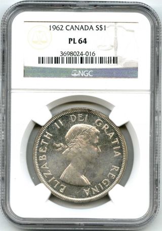 1962 Ngc Pl64 Canada $1 Silver Dollar Proof Like photo