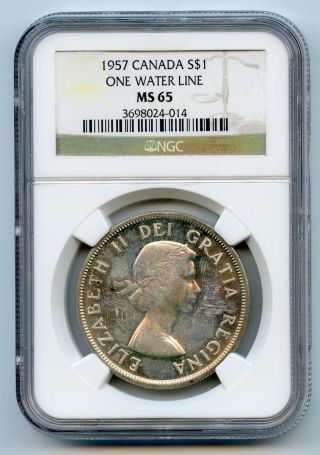 1957 Ngc Ms65 Canada Silver $1 Dollar One Water Line photo
