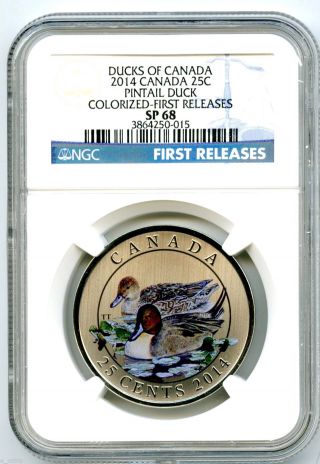 2014 Canada Pintail Duck Ngc Sp68 Colorized First Releases Quarter photo