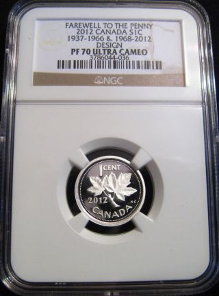 2012 Canada 1c Farewell Penny Ngc Pf70 Uc 1937 - 1966/1968 - 2012 Silver Proof Cent photo
