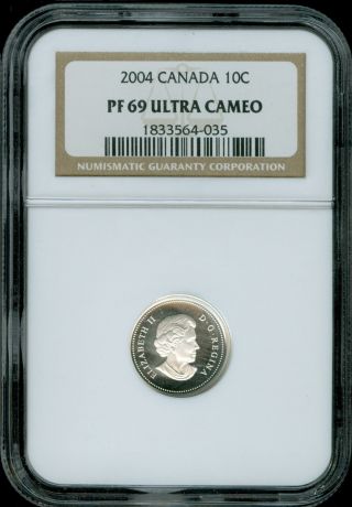 2004 Canada Silver 10 Cents Ngc Pr69 Ultra Heavy Cameo. photo