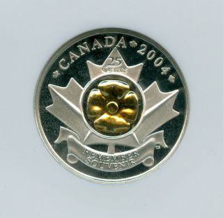 2004 Canada Silver / Gold Poppy 25 Cents Ngc Pr69 Ultra Heavy Cam Rare. photo