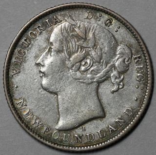 1872 - H Newfoundland Rare 20 Cents Canada (90k Minted) Queen Victoria Coin photo