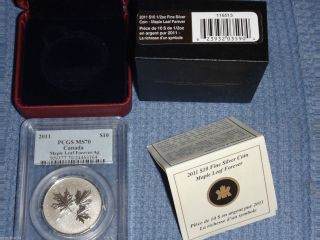 2011 Canada $10 Silver Maple Leaf Forever Coin Graded Ms70 By Pcgs W/box&coa Wow photo