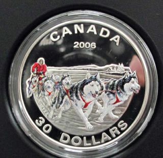 2006 Canada Silver Coin $30 Dollars Dog Sled Team Proof,  Mintage 7384 Pc photo