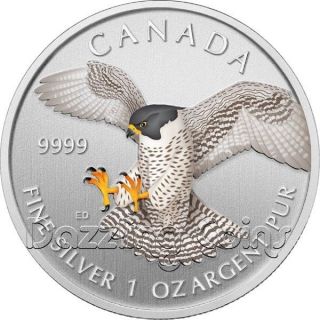 1 Oz Birds Of Prey 2014 - Peregrine Falcon Color Canadian Series.  9999 photo