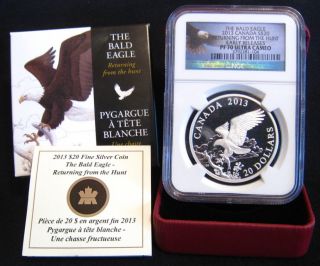 2013 Canada $20 Bald Eagle Returning From The Hunt Ngc Pf70 Er 1 Oz.  W/ogp photo