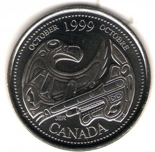 1999 Canada Elizabeth Ii Commemorative Millennium October Uncirculated Quarter photo