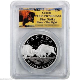 2014 Canada Silver Bison The Fight 1oz Pr70 Dcam First Strike Pcgs 3rd In Series photo