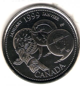 1999 Canada Elizabeth Ii Commemorative Millennium January Uncirculated Quarter photo