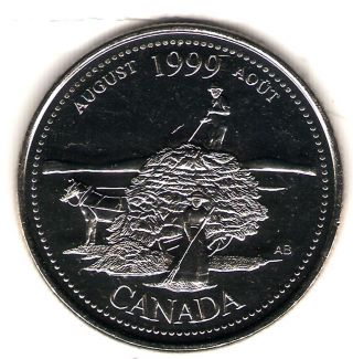 1999 Canada Elizabeth Ii Commemorative Millennium August Uncirculated Quarter photo