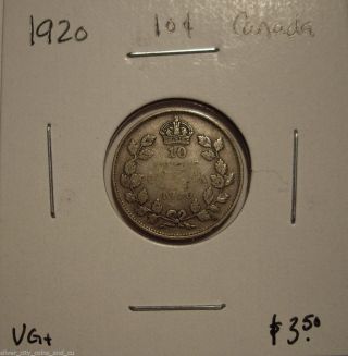 Canada George V 1920 Silver Ten Cents - Vg+ photo