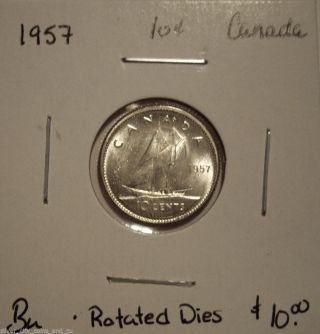 Canada Elizabeth Ii 1957 Rotated Dies Silver Ten Cents - Bu photo