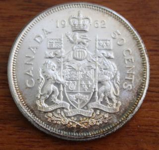 1962 Canada 50 Cents Silver Queen Elizabeth Ii Coin photo