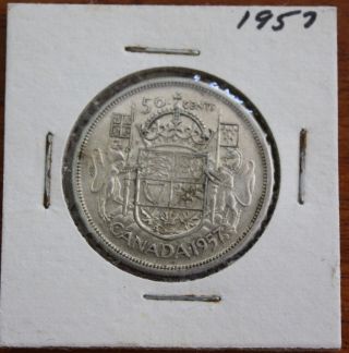 Great 1957 Canada 50 Cents Silver Queen Elizabeth Ii Coin photo