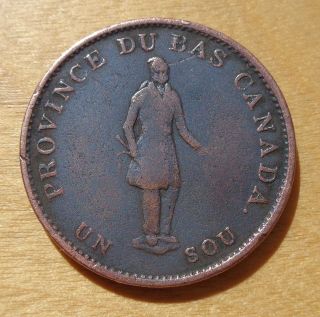 1 Sou 1837 Province Du Bas Canada Half Penny Bank Token photo