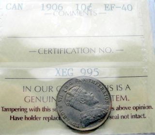 1906 Ten Cents Iccs Ef - 40 Outstanding King Edward Vii Canada Dime photo