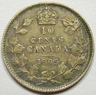 1905 Ten Cents Vf - 20 Beautifully Toned Better Date King Edward Vii Canada Dime photo