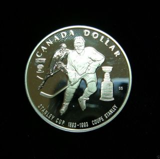 Canada 1993 Dollar Coin.  925 Silver Proof Stanley Cup Hockey photo