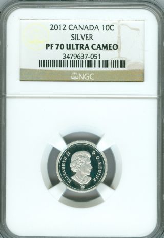2012 Canada Silver 10 Cents Ngc Pr70 Ultra Heavy Cameo Finest Graded. photo