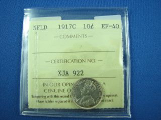 1917 C Newfoundland 10 Cents Silver Iccs Xf 40 photo