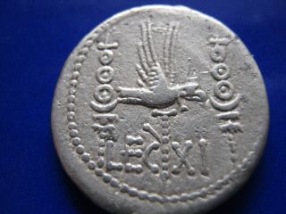 Roman Silver Legionary Denarius Of Mark Antony,  Leg Xi,  32 - 31 B.  C. photo
