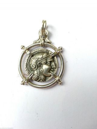 Athena Greek Coin Silver Pendant Necklace photo