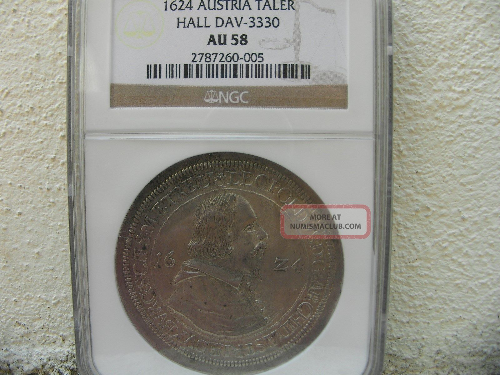 1624,  Austria Hall,  Leopold Silver Thaler,  Ngc Au 58 Coins: Medieval photo