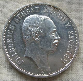 1908 E Germany Sachsen Saxony 3 Mark 900 Fine Silver Coin Minor Toning photo