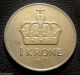 Norway,  1988 1 Krone Olav V Designer Mark,  Crossed Hammers Coin Europe photo 1